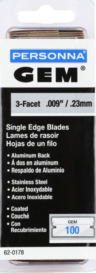 GEM Coated Stainless Steel Single-Edge Razor Blades (pack of 100)